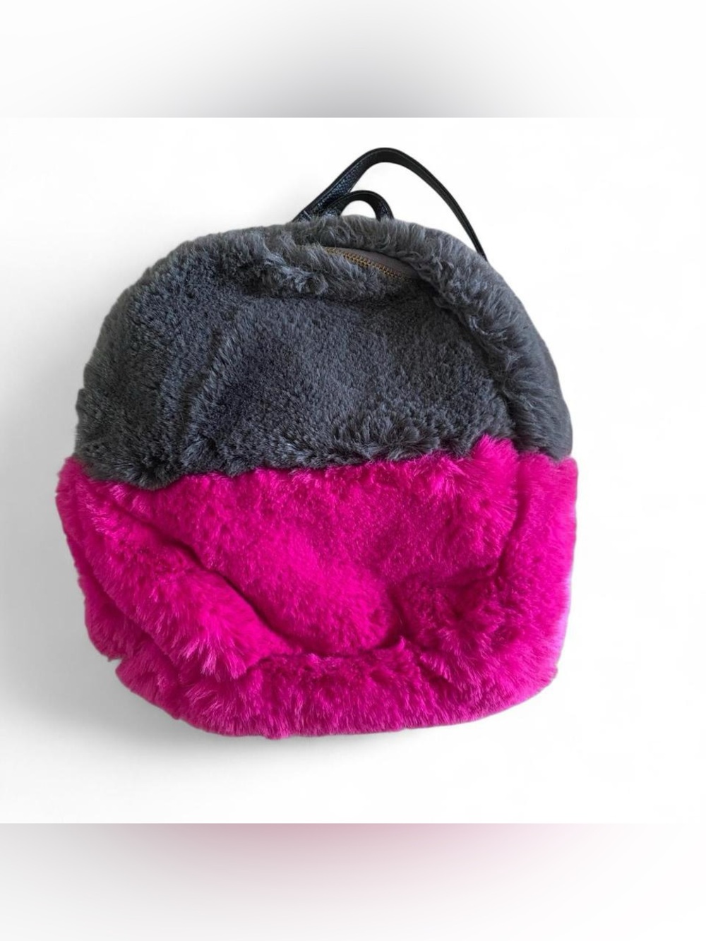 Do Everything in Love Faux Fur Backpack Hot Pink Gray Y2K